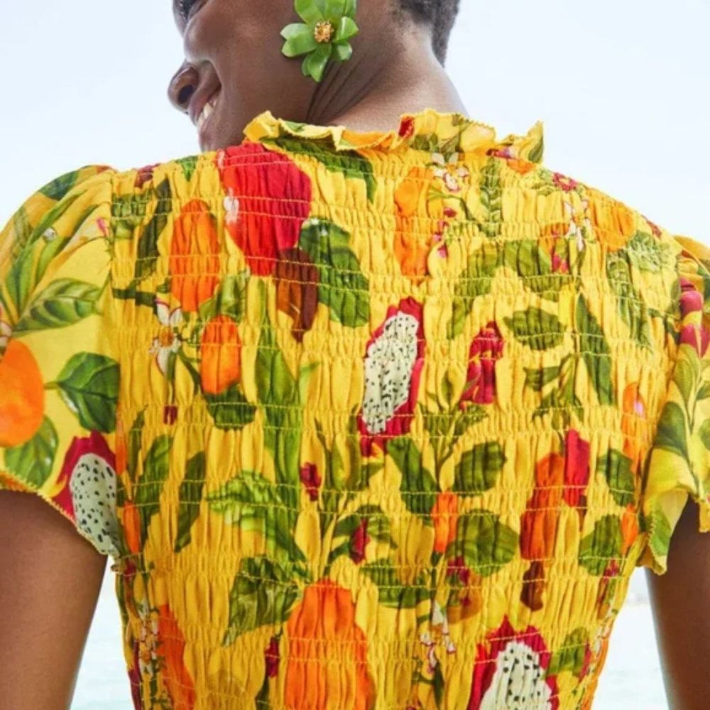FARM Rio Asymmetrical Yellow Ruffled Maxi Dress - Picture 3 of 3